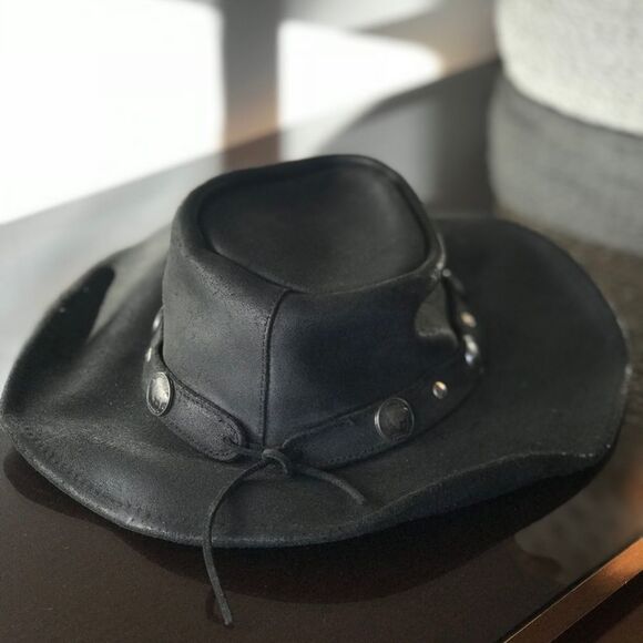 [ vintage ] black leather hat cowboy hat main image 4
